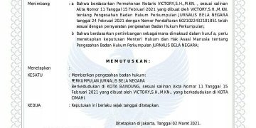 Jurnalis Bela Negara Resmi Terdaftar di Kemenkumham Republik Indonesia